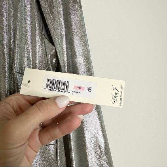 NWT Eliza J Metallic Silver Foil Maxi Dress Size 10 - Picture 3 of 6